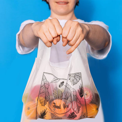 Yesland 500 Pack Plastic Bags with Handles, Clear Thank You Plastic Grocery Bags Shopping Bag, 13 X 7 X 21 Inch Reusable T-shirts Carryout Shopping Bags for Restaurants, Trash