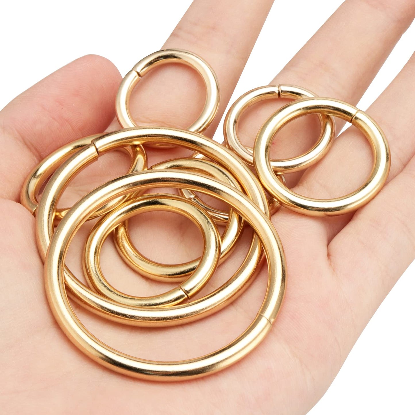 PINGEUI 180 PCS Gold Metal O Rings, 6 Size Multi-Purpose Gold O Ring Solid Circle Loop Buckle Round Ring for Crafts Hand DIY Hardware Bags Accessories, Gold, different sizes