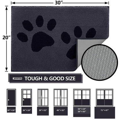 Arotive Indoor Door Mat, 20" x 30" Absorbent Dirt Resist Washable Front Back Door Mat, Non-Slip Low-Profile Dog Paws Entrance Doormat, Durable Inside Floor Mats for Entryway, Dark Grey and Black