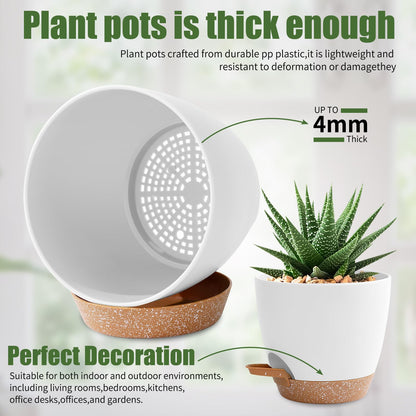 5 Pack Plant Pots Indoor 7/6.5/6/5.5/5 Inch Flower Pots Self Watering Planters for Indoor Plants with Drainage Hole Plastic Plant Pot for African Violet Cactus Flowers Succulents(White)