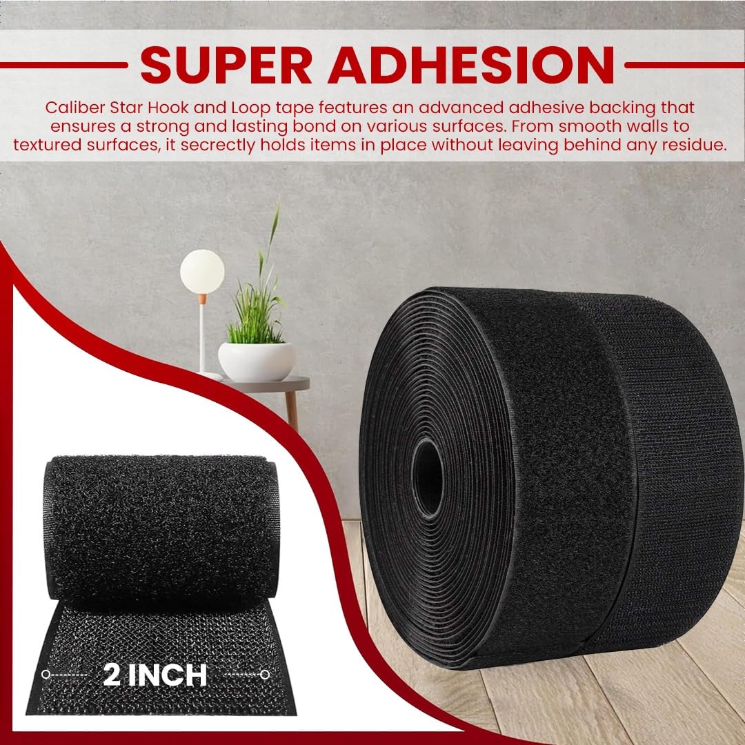 Black Heavy Duty Adhesive Hook and Loop Tape Roll - Industrial Strength, Easy to Cut, Strong Strips with Sticky Back (2 inch x 26 feet)