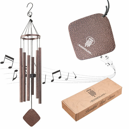 BLESSEDLAND Premium Wind Chimes-6 Hollow Aluminum Tubes 28" Wind Chime for Garden,Yard,Patio and Home Decoration (Copper Vein)