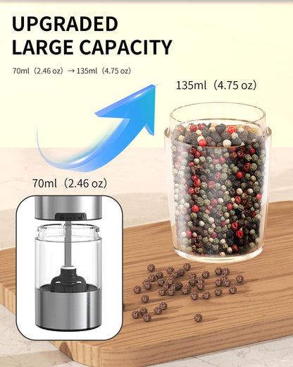 CIRCLE JOY Electric Pepper Grinder Rechargeable Gravity Sensor Pepper Mill with Adjustable Coarseness, Led Light, Upgraded Large Capacity Spice Ginder for Home Restaurant
