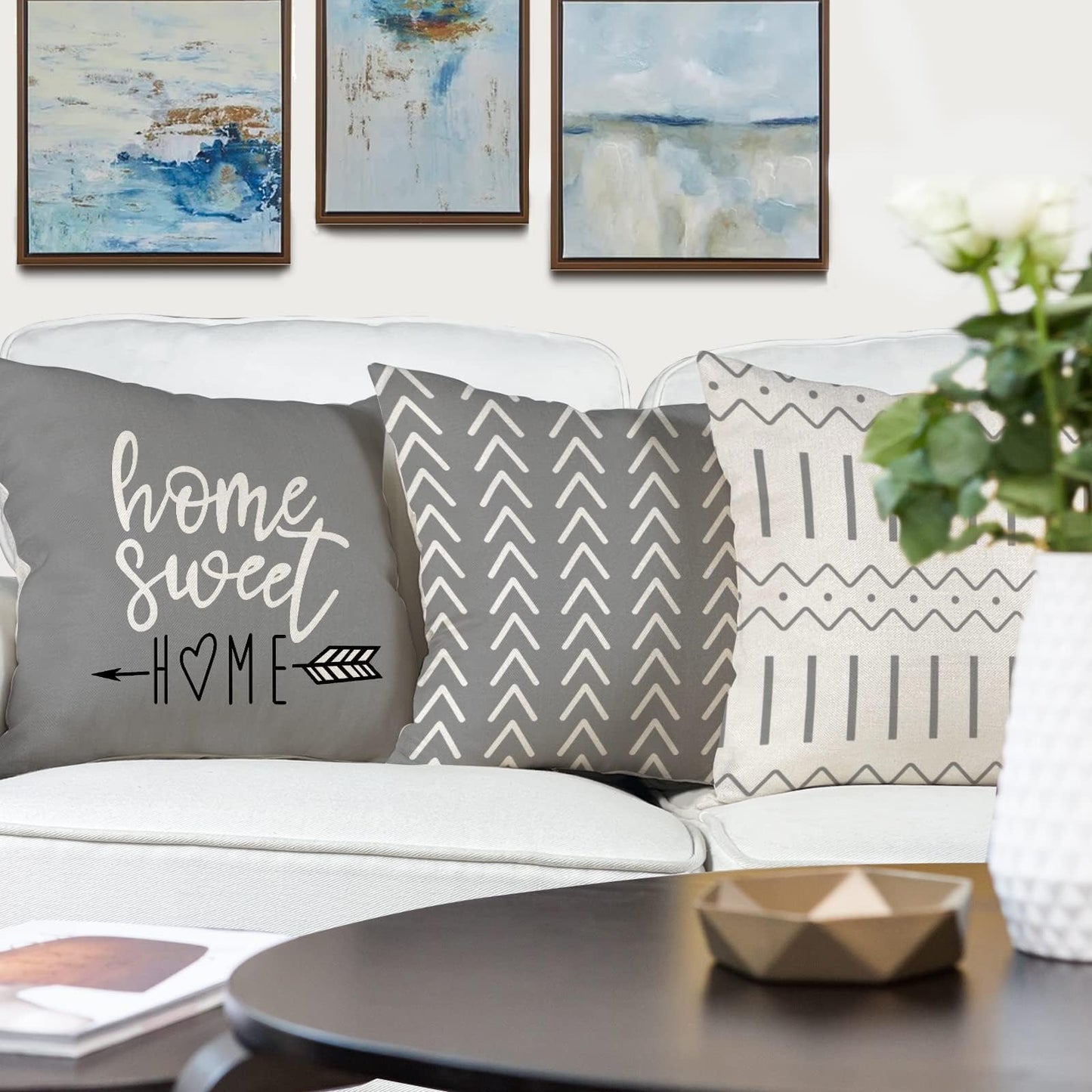 YCOLL Pillow Covers Set of 4, Modern Sofa Throw Pillow Cover, Decorative Outdoor Linen Fabric Pillow Case for Couch Bed Car (Grey, 18x18 inch/45x45cm,Set of 4)