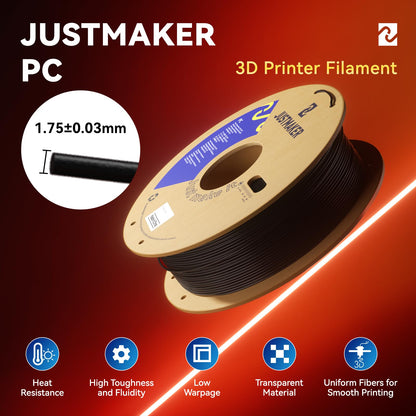 PC 3D Printer Filament, High Temperature Resistant, Low Warpage, Upgrade Cardboard Spool, 1kg, Dimensional Accuracy +/-0.03mm, 1.75mm, Transparent White