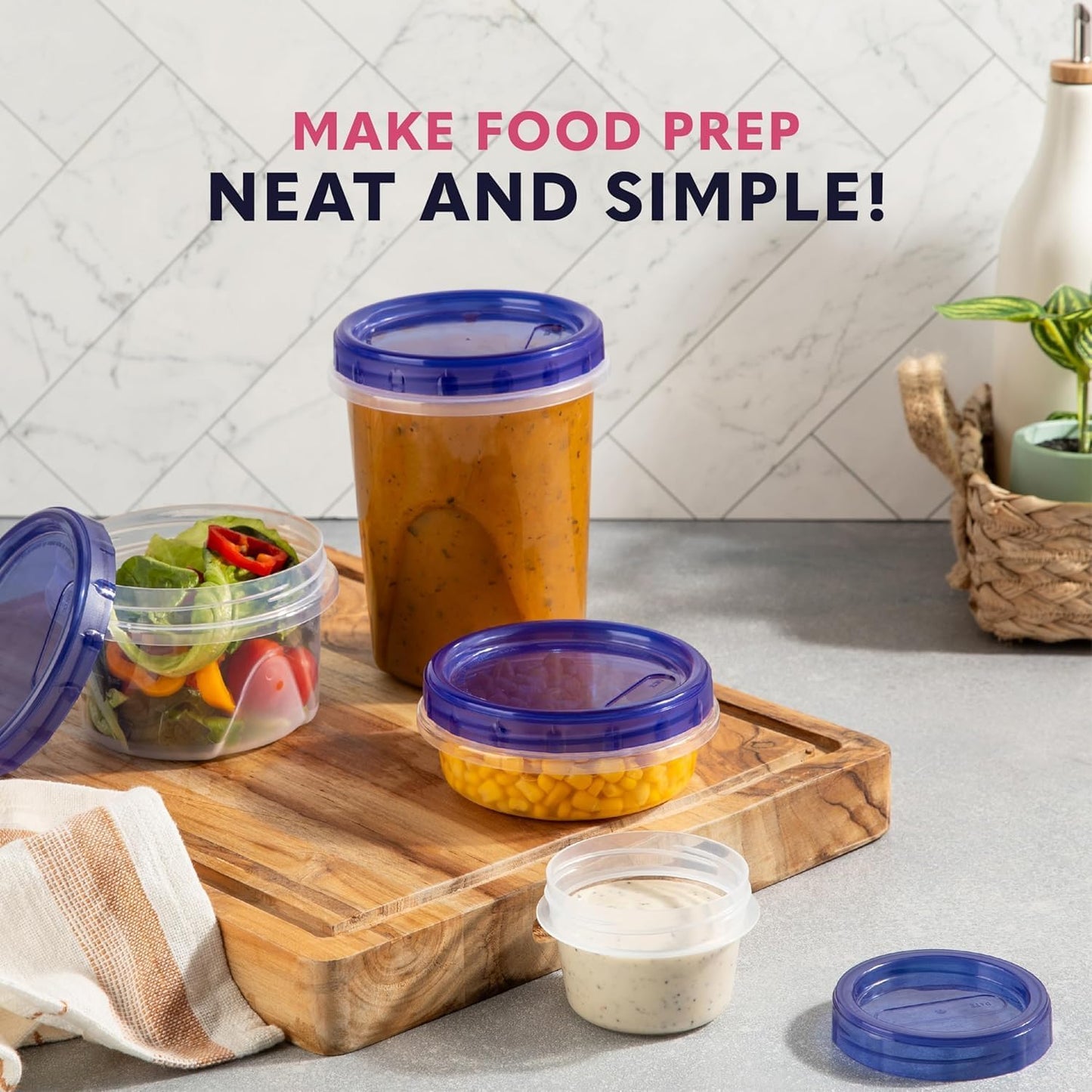 Plastic Food Deli Containers With Twist Top Lids - (16 Oz) - [10 Pack] - Food Storage Containers Takeout To Go - Microwave, Freezer & Dishwasher Safe BPA-Free