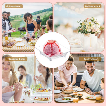 150 Pack Mini Dessert Plates with Tasting Spoons for 150 Guests, 2.4'' Small Clear Dessert Plates for Appetizer, Reusable Mini Square Plastic Appetizer Plates Set for Dessert, Sauce