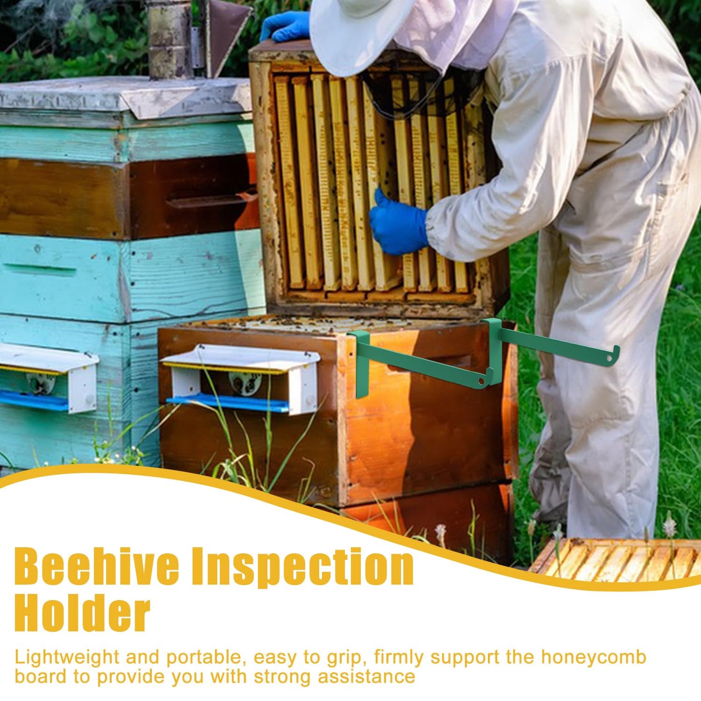 4 Pcs Bee Frame Holder, 5 Frame Capacity Painted Beekeeping Frame Support Bracket, Portable Beekeeping Frame Inspection Bracket Tool, Bee Boxes and Frames Starter Kit