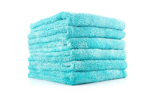 The Rag Company - Eagle Edgeless 450 - Professional Korean 70/30 Blend Super Plush Microfiber Detailing Buffing Polishing Drying Towels for Cars 16x16 in, Teal Blue (6-Pack)