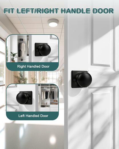 GOBEKOR 4 Pack Single Dummy Door Knobs Matte Black Interior Dummy Knobs for French Doors Round Door Knobs Stainless Steel Door Pull