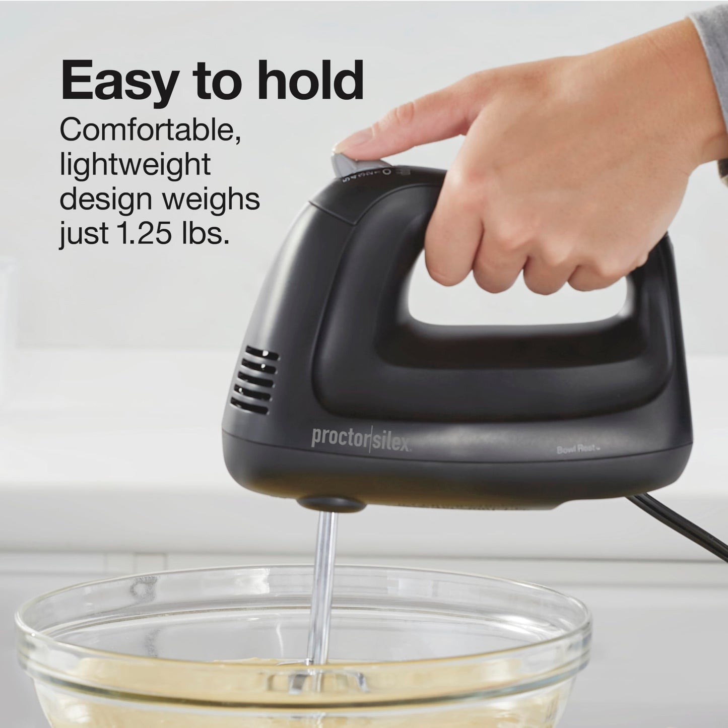 Proctor Silex 5-Speed Electric Hand Mixer for Baking, 100W, Snap-On Storage Case, Lightweight with 2 Beaters, Matte Black (62512)