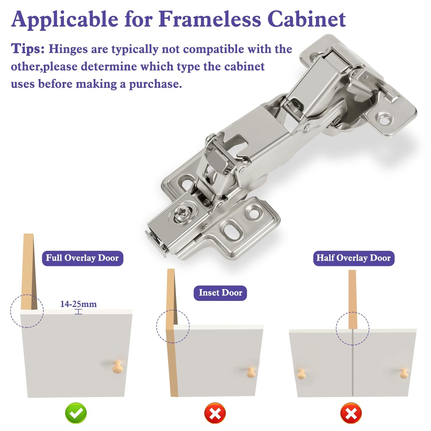 2 Pack 165 Degree Full Overlay Kitchen Cabinet Hinges,Soft Close Kitchen Cabinet Door Hinges for Lazy Susan Corner Kitchen Cabinets Cabinet Folden Door, Clip-on Concealed Cabinet Hardware