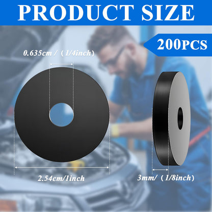 Supkiir 200Pack Rubber Flat Washers 1” OD x 1/4” ID x 1/8” Thickness, Heavy Duty Abrasion Resistant Black Faucet Washers Spacer for Automotive Construction Electronics Marine Plumbing
