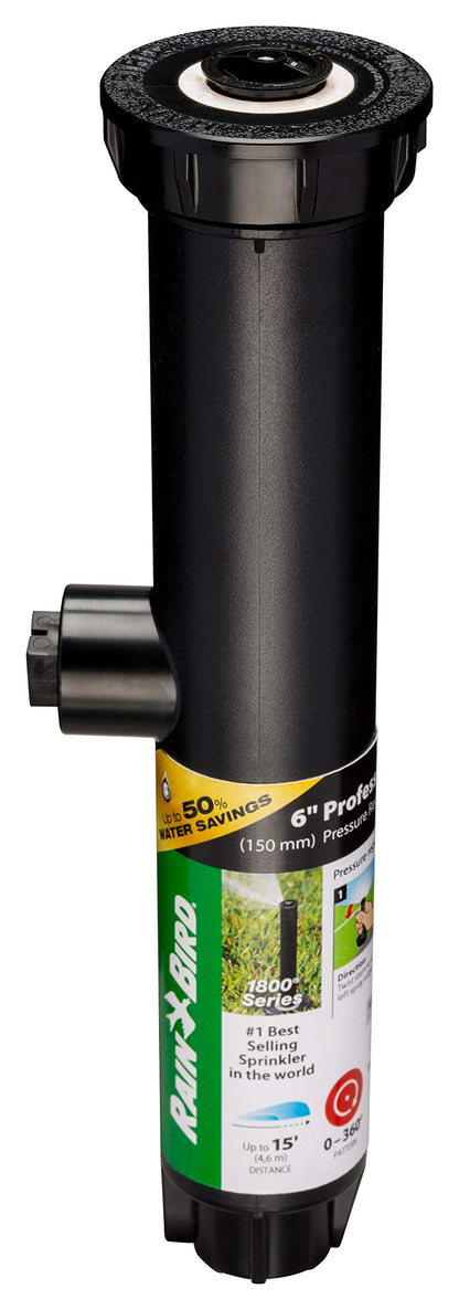Rain Bird 1806APPRS Pressure Regulating (PRS) Professional Pop-Up Sprinkler, Adjustable 0° - 360° Pattern, 8' - 15' Spray Distance, 6" Pop-up Height, Black