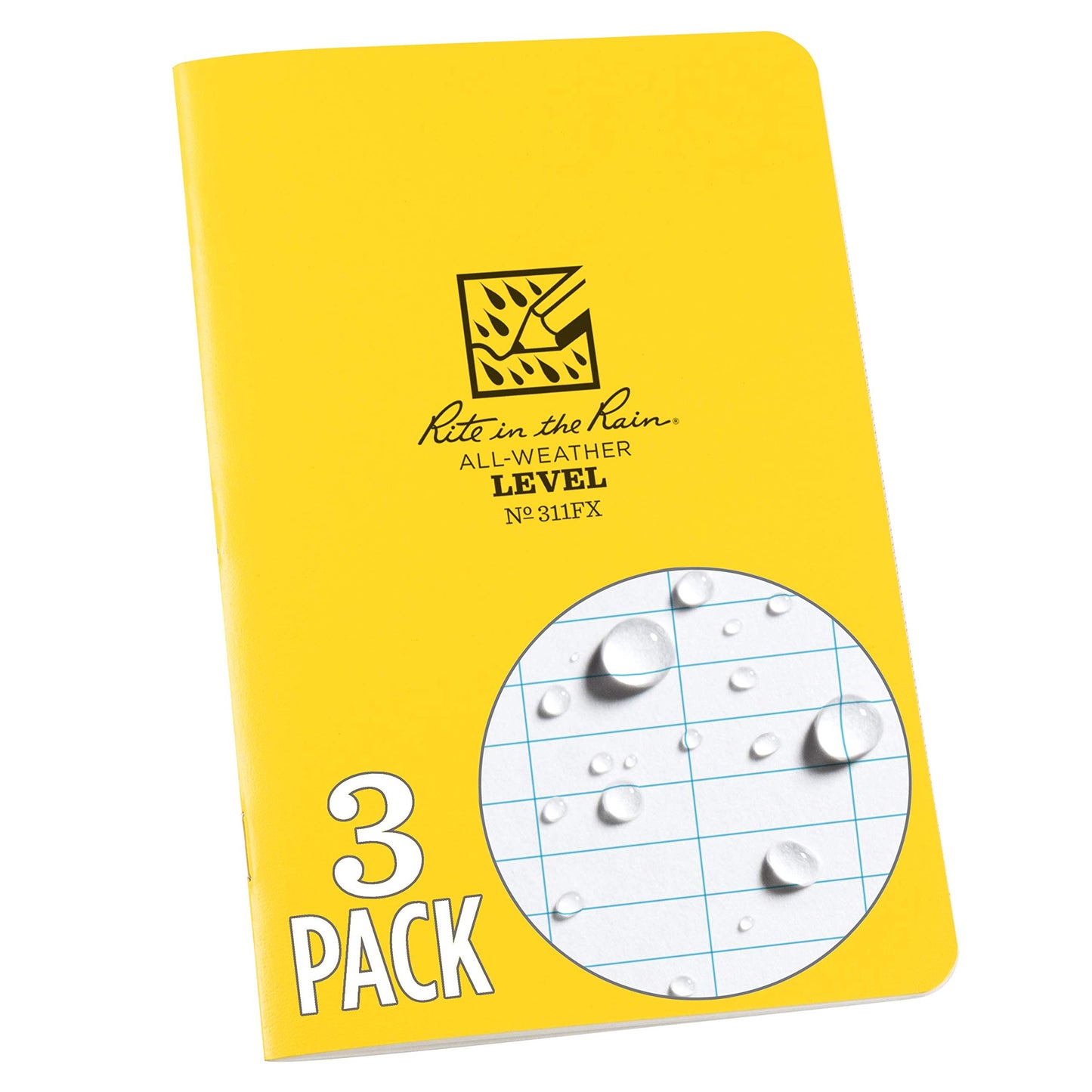 Rite in The Rain All-Weather Stapled Notebook, 4 5/8" x 7", Yellow Cover, Level Pattern, 3 Pack (No. 311FX)