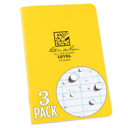 Rite in The Rain All-Weather Stapled Notebook, 4 5/8" x 7", Yellow Cover, Level Pattern, 3 Pack (No. 311FX)