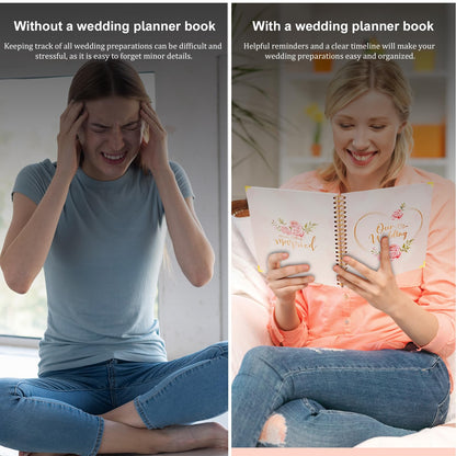 Wedding Planner For Bride-A4 Bridal Wedding Planning binder With 5 Tabbed Sections+Wedding Countdown Calendar,Unique Engagement Gifts For Couples,Pink Love