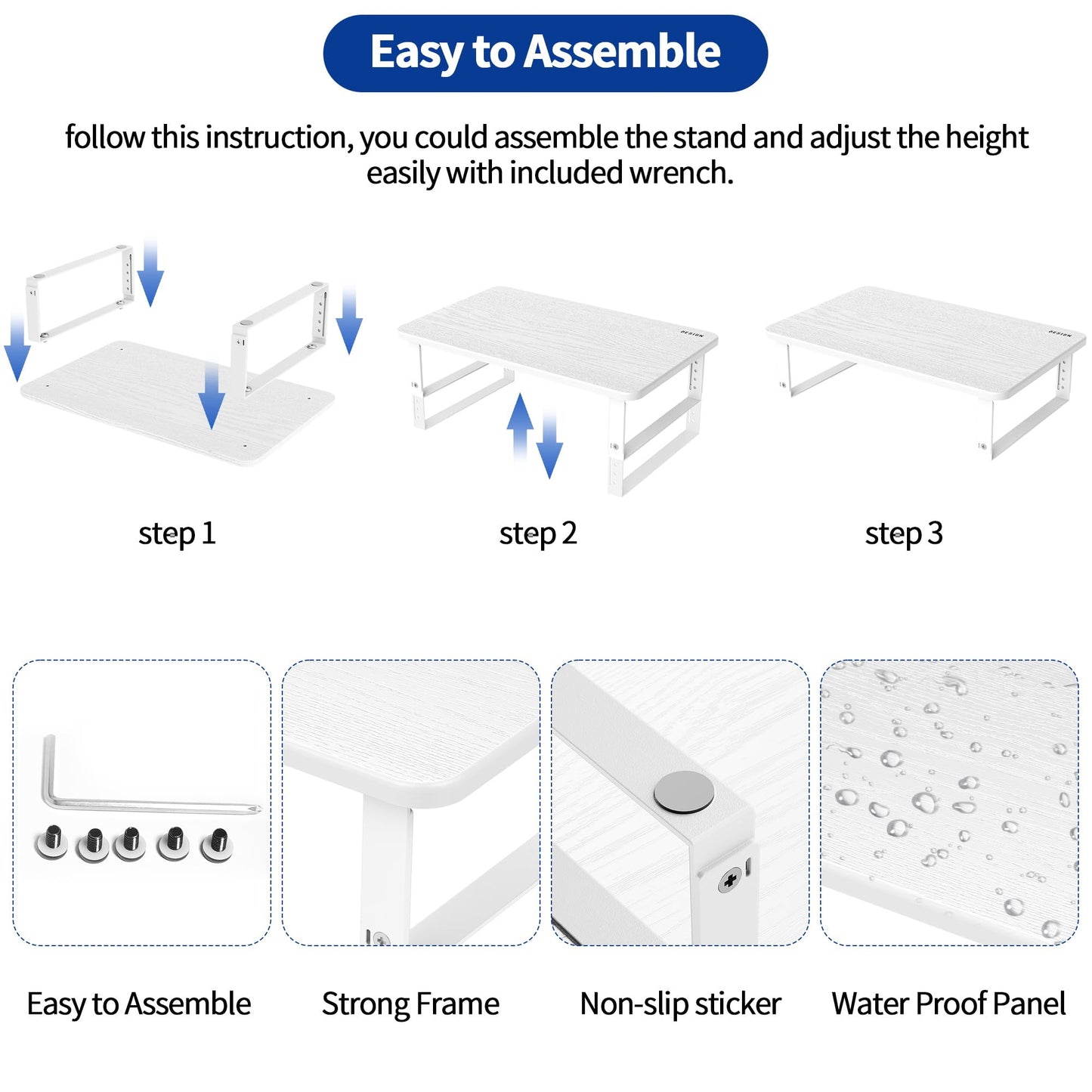 BESIGN MS01 Monitor Stand Riser, Height Adjustable Laptop Stand, Computer Monitor Stand for Monitor, Computer,Laptop,Printer (White)