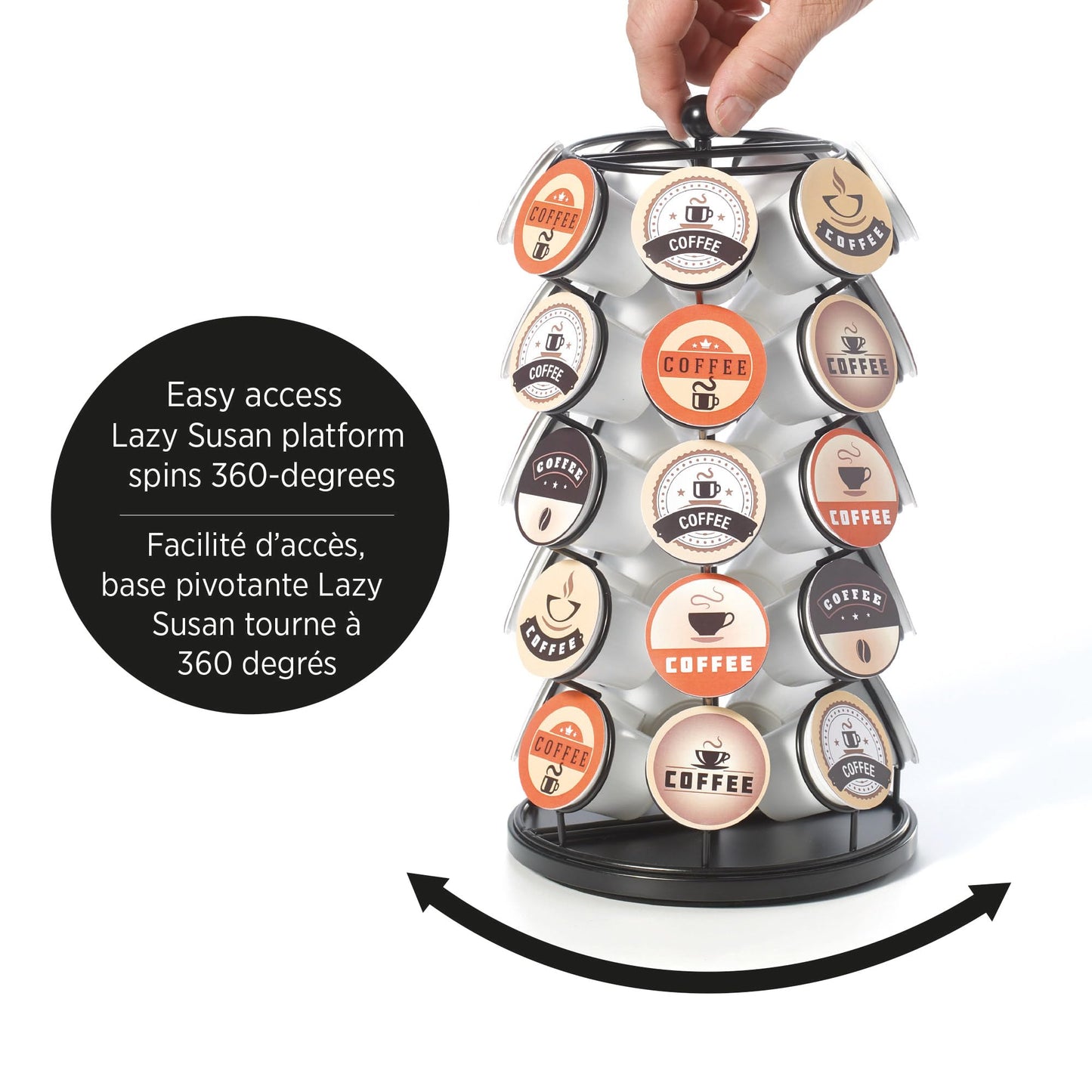 Starfrit Coffee Pod Capsule Carousel - Holds up to 35 Keurig K-Cups Pods - Spins 360-Degrees - Lazy Susan Platform - Black