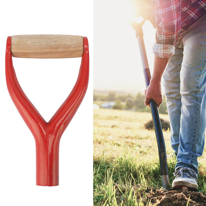 D Grip Shovel Handle, 1.22in ID Reusable Spade Replacement With Wooden Grip, Metal for Garden Digging Raking Tool (Red)