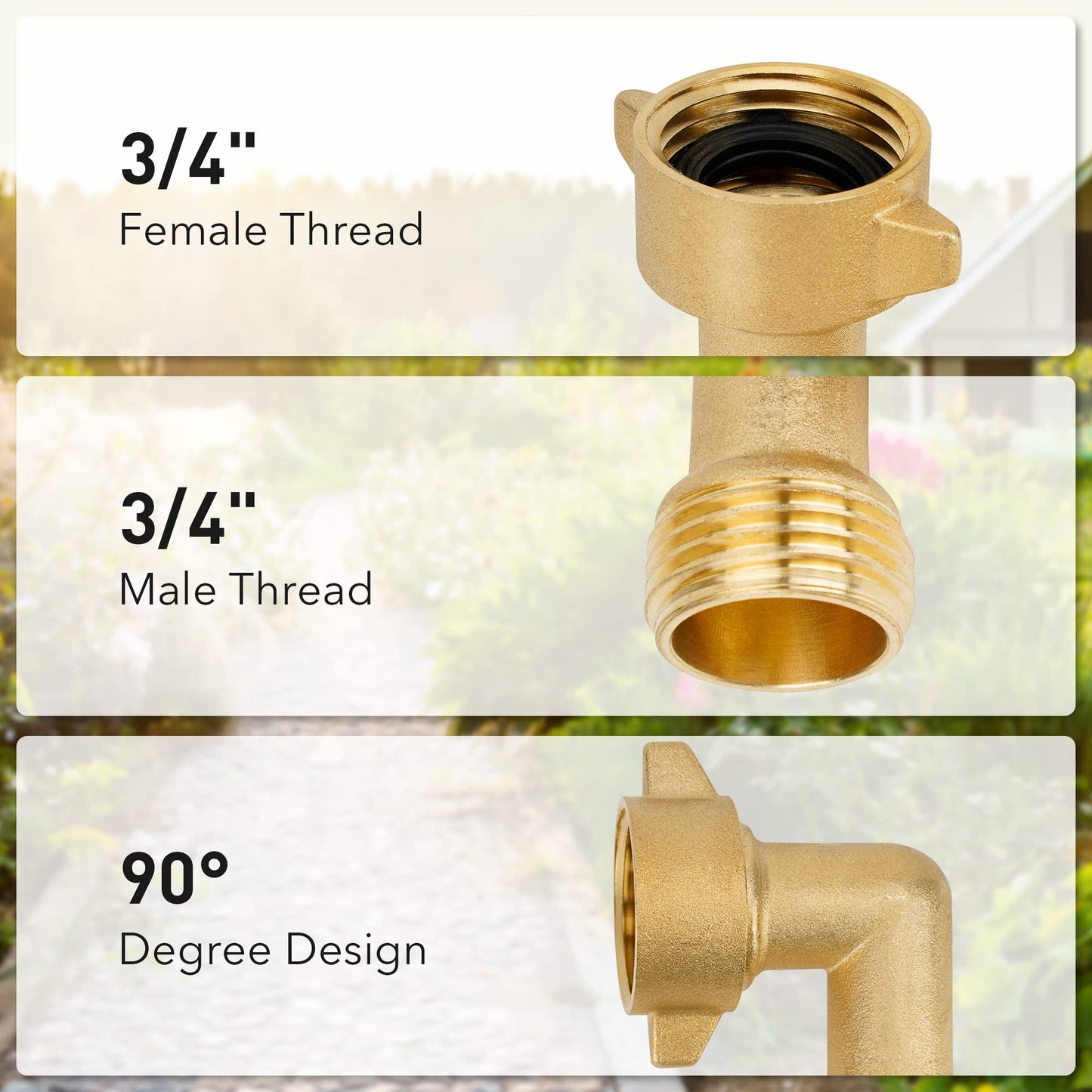 Stanbroil 90 Degree Garden Hose Elbow Adapter- Solid Brass Fittings, RV Accessories for Outside Water Faucet 3/4" FHT x 3/4" MHT (2 Pack)