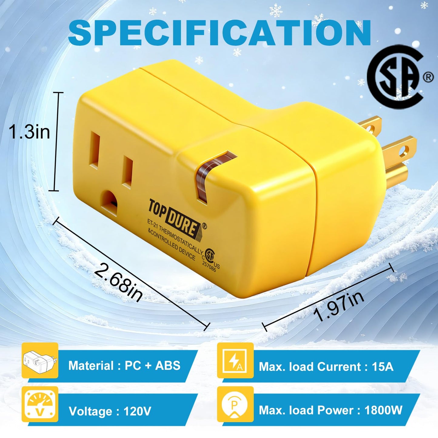 TOPDURE Automatic Thermostatic Plug, Suitable for Heating Tapes, Greenhouses, Well House Heaters, 38℉ Auto On/50℉ Auto Off, 2pcs