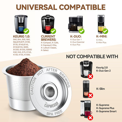 4 Pack Reusable K Cups Coffee Pods for Keurig 1.0: Stainless Steel Refillable K Cup - Reusable Coffee Filter for Keurig 1.0 Coffee Maker, Permanent, Eco-Friendly, Newest Design