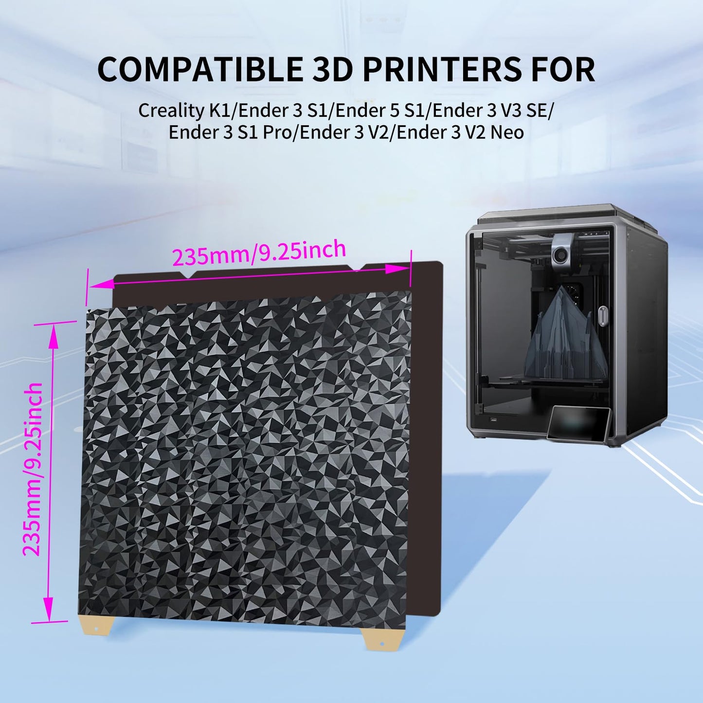 IdeaFormer-3D PEO PEI Magnetic Build Plate for Creality K1/K1C 235x235mm, Diamond PEO Textured PEI Spring Steel Print Bed for Ender 3 S1/Ender 3 S1 Pro/Ender 5 S1/Ender 3 V3 SE/KE/Ender 3 V2/Neo