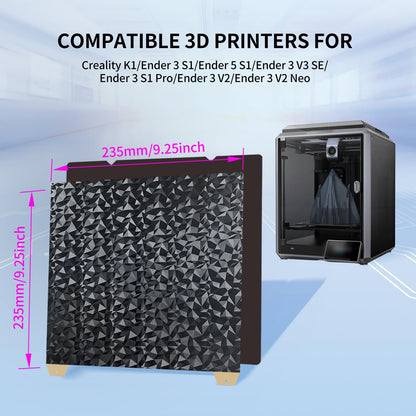 IdeaFormer-3D PEO PEI Magnetic Build Plate for Creality K1/K1C 235x235mm, Diamond PEO Textured PEI Spring Steel Print Bed for Ender 3 S1/Ender 3 S1 Pro/Ender 5 S1/Ender 3 V3 SE/KE/Ender 3 V2/Neo