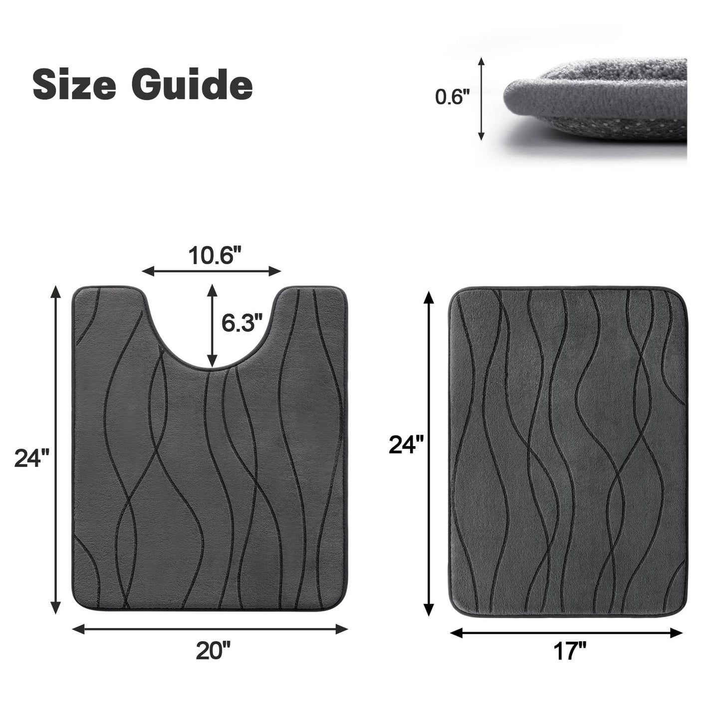 YIHOUSE Memory Foam Grey Bath Mat Set 2 Piece, Ultra Absorbent Bath Mat for Bathroom - Non-Slip Machine Washable & Dry Quickly, 2 Piece Bathroom Mat Set, Dark Grey