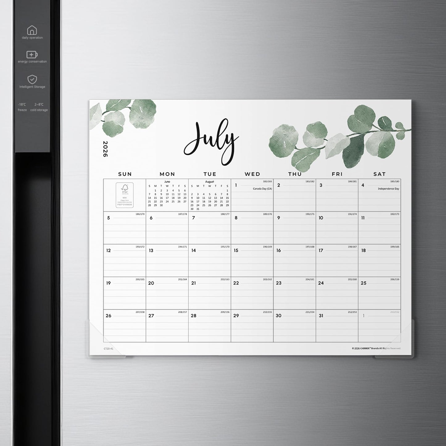 Cabbrix 2026 Magnetic Calendar for Refrigerator, July 2026 to December 2027 Fridge Calendar Magnet, 15 x 12 inch, Monthly Greenery Design, Easy Organizing
