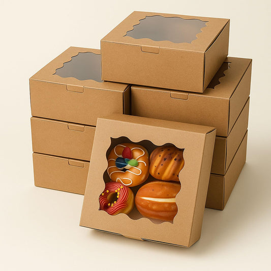 30 Pack Cake Boxes 6X6X3 Inch Small Pastry Box with Clear Window Kraft Cardboard Bakery Box with Stickers Perfect for Cake Treats Donuts,Chocolates,Candies Desserts