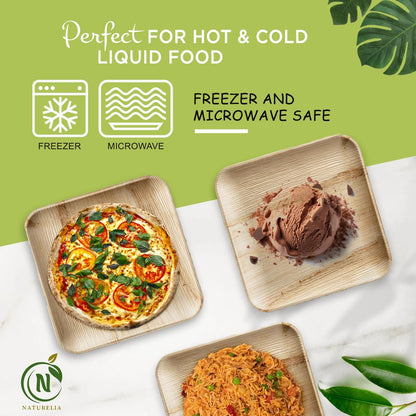 Naturelia 100% Compostable 8-Inch Palm Leaf Disposable Plates Square- Faux Wood Style Dinnerware Set, Reliable Kitchen Accessories Safe for Microwaves, Ovens and Freezers, Square Plates