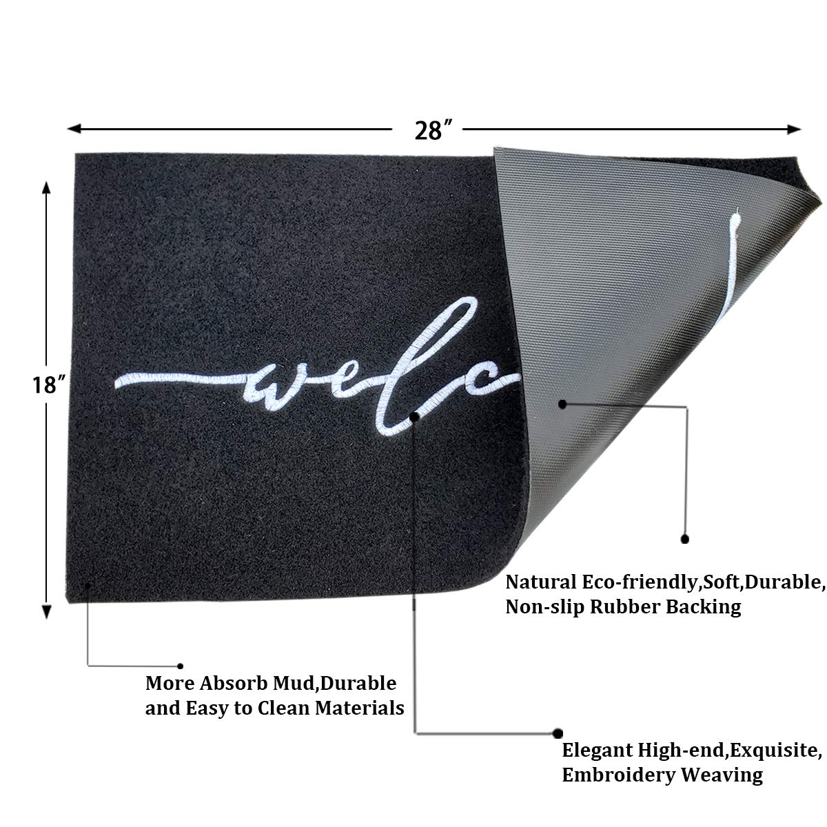 AAZZKANG Welcome Mat Door Mats Outdoor with Non Slip Rubber Backing Durable Front Door Mat Ultra Absorb Mud Easy to Clean Indoor Doormat for Entrance,High Traffic Areas,Patio Black