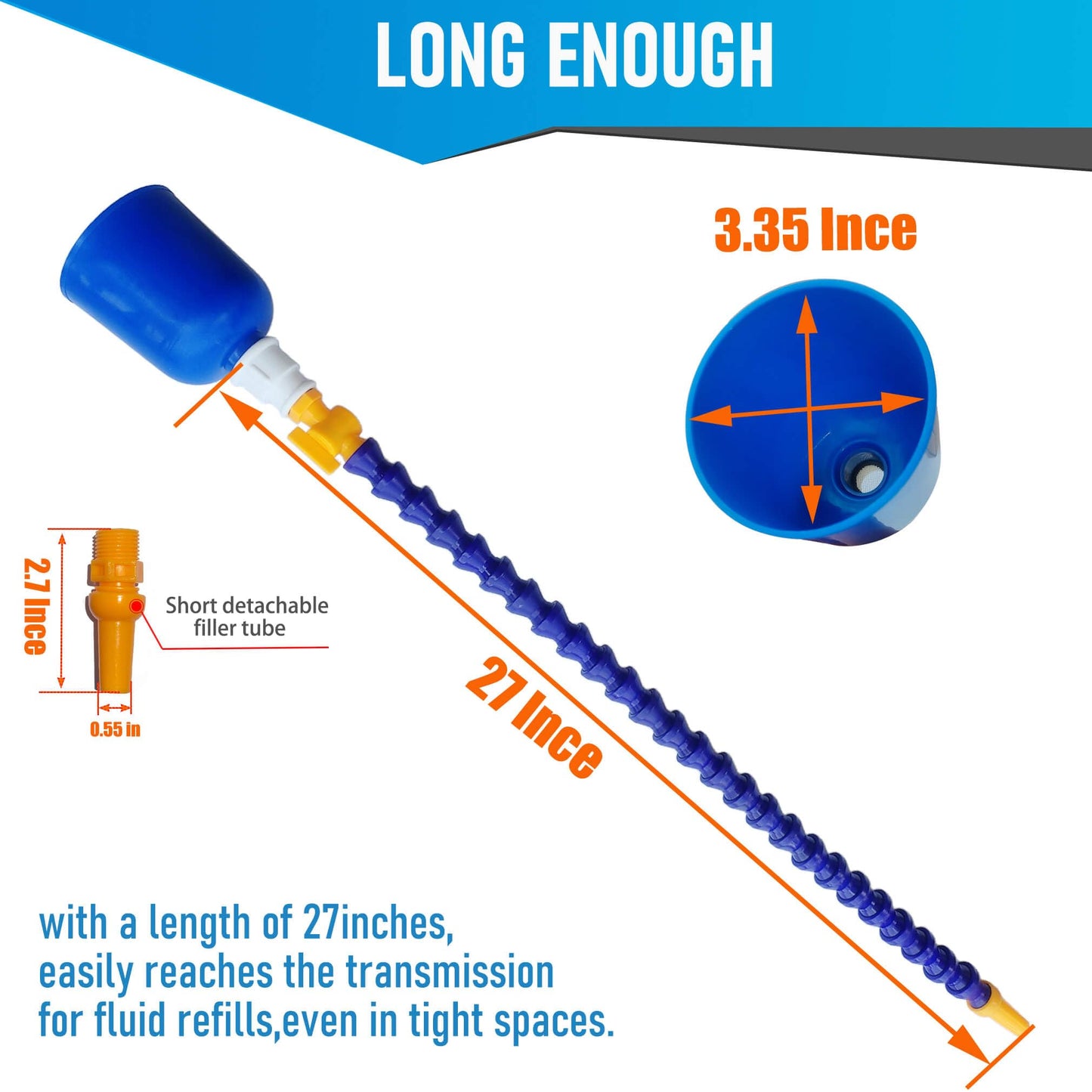 27" Bendable Transmission Funnel with Filter and Switch, Multi-Purpose Funnel is Suitable for All Automotive Oil,Transmission Oil and Other Liquids.
