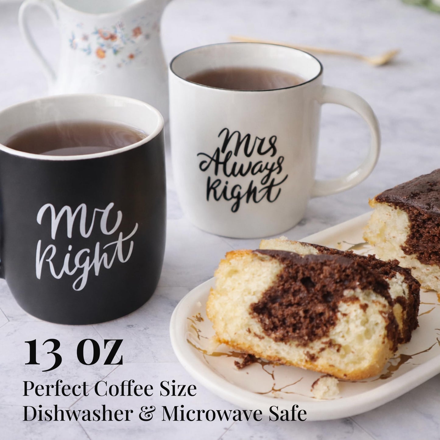 Triple Gifffted Mr Right Mrs Always Right Coffee Mugs Gifts Ideas for Couples, Wedding Anniversary, Engagement, Christmas, His & Hers, Bride and Groom, Parents, Newlyweds Bridal Shower, Ceramic 380ml
