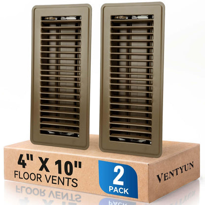 4" x 10" Floor Register Vent Covers 2-Pack, Walkable Powder-Coated Metal Vent Covers with Adjustable Airflow, Curved Safe Edges for Floor/Wall, Brown