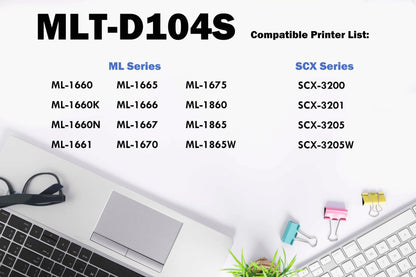 Ultra Toner® Compatible Replacement for Samsung MLT-D104S Toner Cartridge mlt-d104s Black for ML-1660 ML-1865 SCX-3200 ML-1660N 1665 1666 1667 1670 1675 1860 1865 1865W SCX-3200W 3205 3205W (1 Pack)