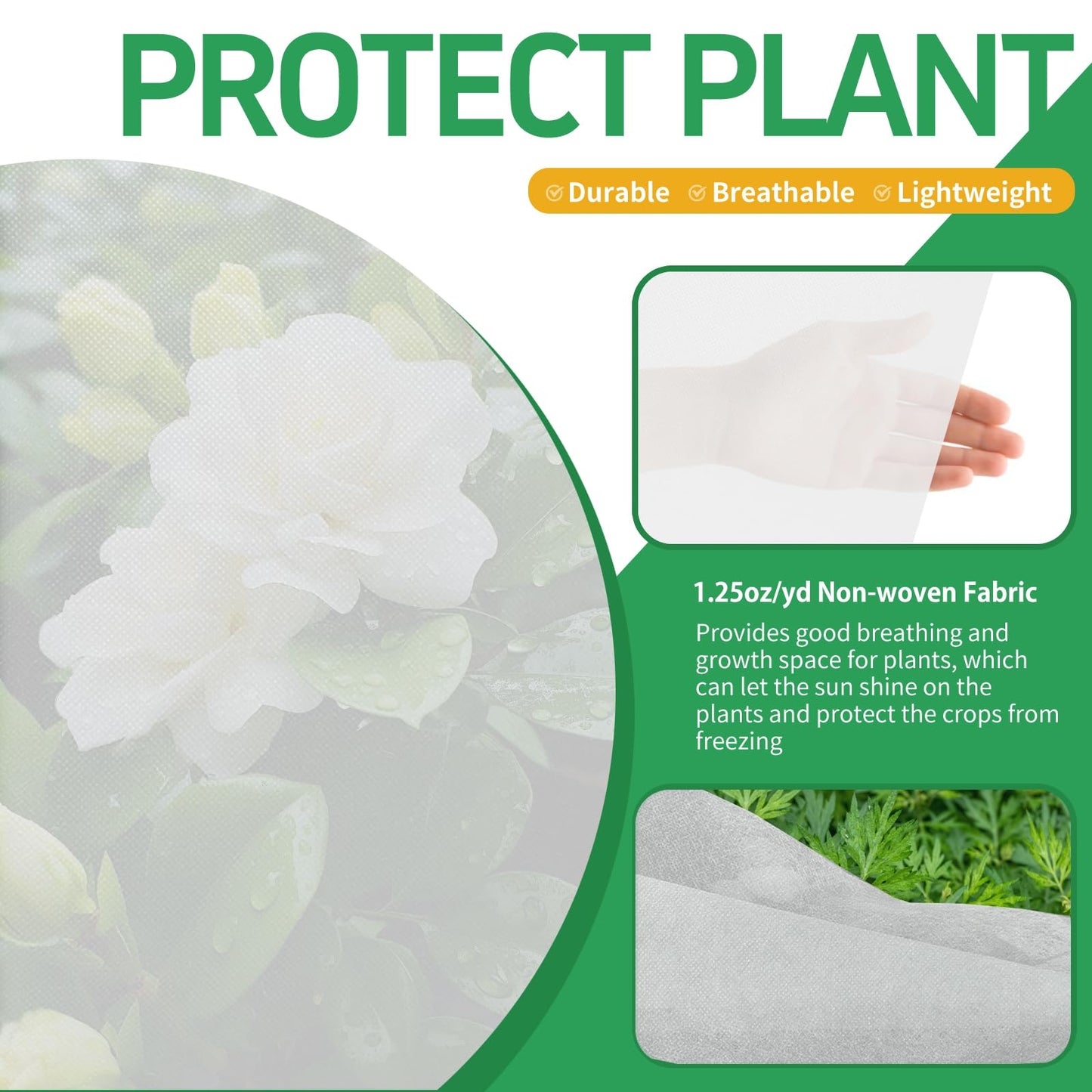 Plant Covers Freeze Protection, 10x50ft Green Frost Blanket for Winter, 1.23 oz/yd² Fabric, Premium Frost Protection Cover, Breathable Garden Row Covers for Outdoor Plants