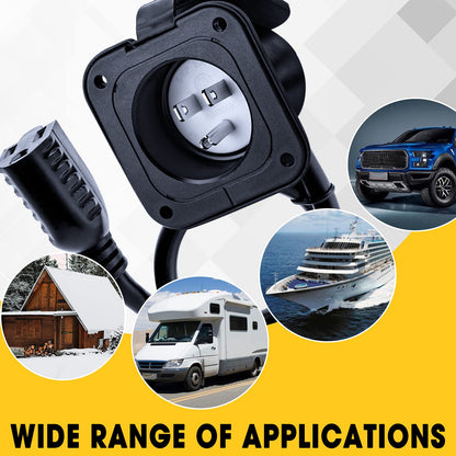 Afurkuot 15A 125V AC Power Port Plug, Flanged RV AC Power Inlet Socket with Extension Cable & Waterproof Cover, NEMA 5-15P Marine Electrical Outlet 15A Outdoor Socket for RV Trailer Camper