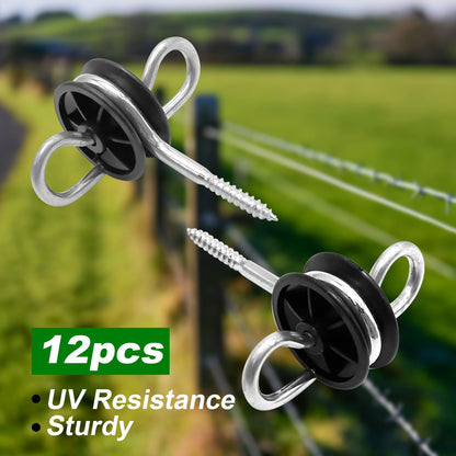 Vkinman 12 Pack Farm Electric Fence Wood Post Insulator Electric Fence Gate Handle Anchor Screw-in Insulator Black Fence Ring Post Wood Post Insulator for Electric Fence Wood Post