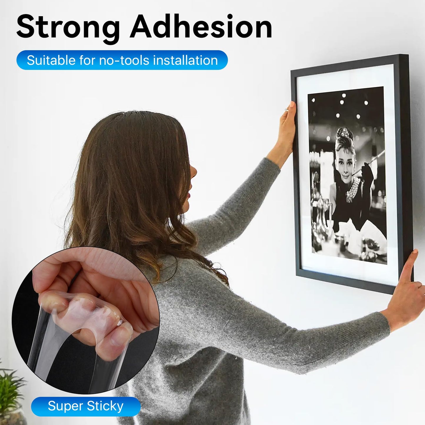 Worldity 4 Rolls Double Sided Tape Heavy Duty, 16.4 Ft x 1.2 In No Residue Transparent Mounting Tape, 2mm Thick Removable Gel Adhesive, Washable Reusable Acrylic Gel Tape for Wall, Picture, Home Decor