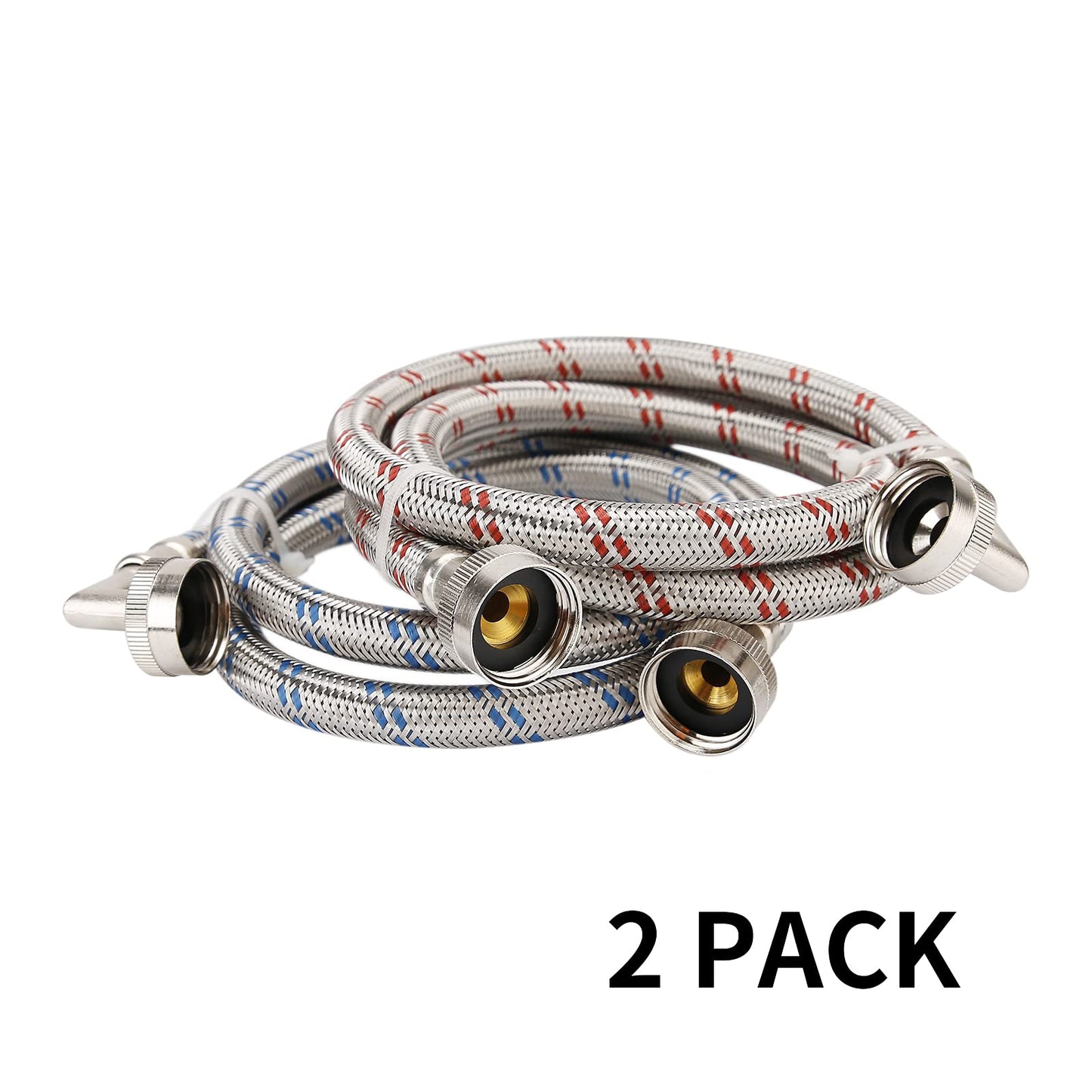 Solimeta Stainless Steel Washing Machine Hoses with 90 Degree Elbow, Burst Proof Hot and Cold Water Connection Inlet Supply Lines for Washer, 5Ft