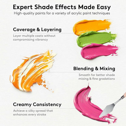 Acrylic Paint Set with 12 Art Brushes, 24 Colors (2 oz/Bottle) Acrylic Paint for Painting Canvas, Wood, Ceramic and Fabric, Paint Set for Beginners, Students and Professional Artist, Rich Pigments