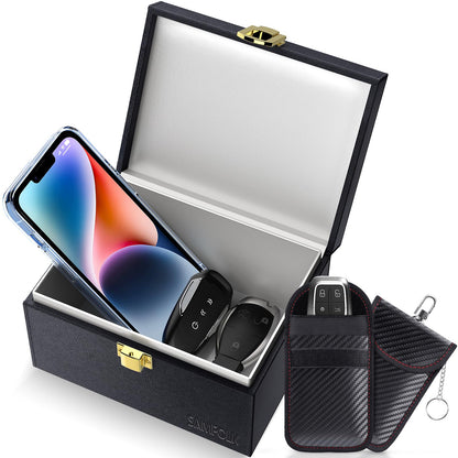 Samfolk Faraday Box with 2 Faraday Bags, Faraday Box for Car Keys, RFID Key Fob Protector Anti-Theft Key Fob Box, Anti-Theft Cages for Car Keys, Phone and Credit Card