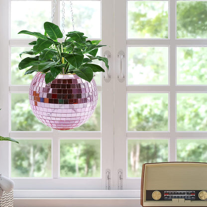 Vkinman 6 Inch Hanging Disco Ball Plant Hanger with Chain and Hook Mirror Disco Plant Holder Hanging Flower Plant Pot Home Decor