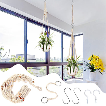 Augshy Macrame Plant Hanger, 2Pcs Hanging Holder with Extender Hangers for Indoor Outdoor Decor Macrame Hanging Basket with 4 Hooks