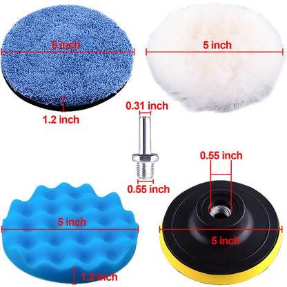 SIQUK 17 Pieces Drill Polishing Kit 5 Inch Buffing Pads Car Foam Polishing Pads Waxing Bonnet Drill Buffer Attachment for Drill