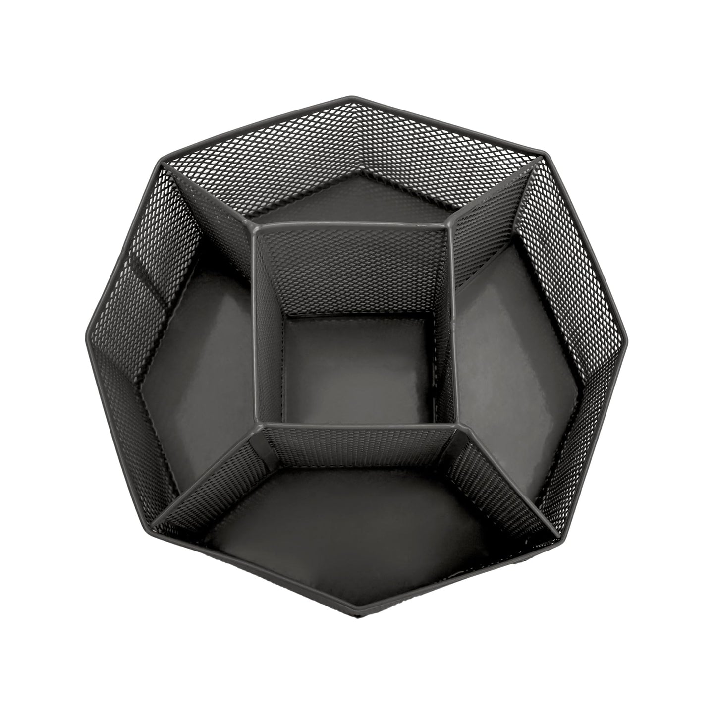 Annova Mesh Desk Organizer Rotate with 5 Compartments Spinning Tidy Candy/Pen Holder Office, Art Supply, Storage, Classroom, Home (Black)