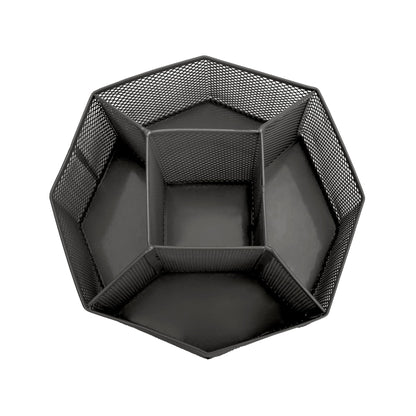 Annova Mesh Desk Organizer Rotate with 5 Compartments Spinning Tidy Candy/Pen Holder Office, Art Supply, Storage, Classroom, Home (Black)